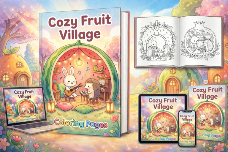 Cozy Fruit Village - Coloring Pages (PLR)